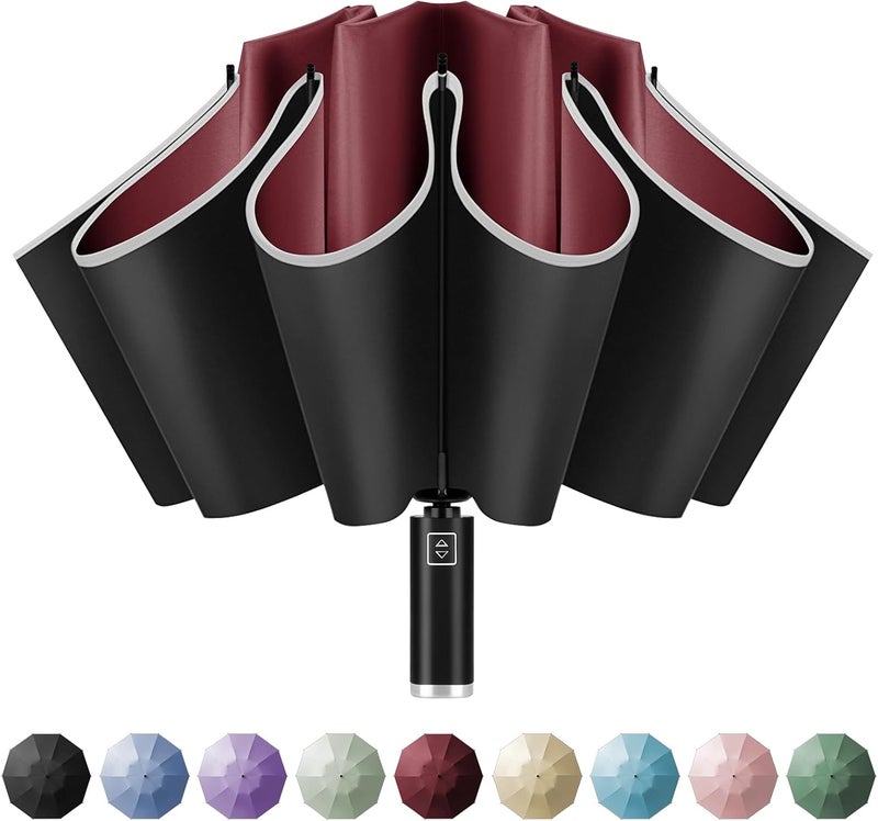 Yoobure Inverted Windproof Travel Umbrella - Automatic Umbrellas for Rain, Compact Folding with Reflective Stripe, Portable Large for Backpack, Lightweight with Sun UV Protection - Image 1